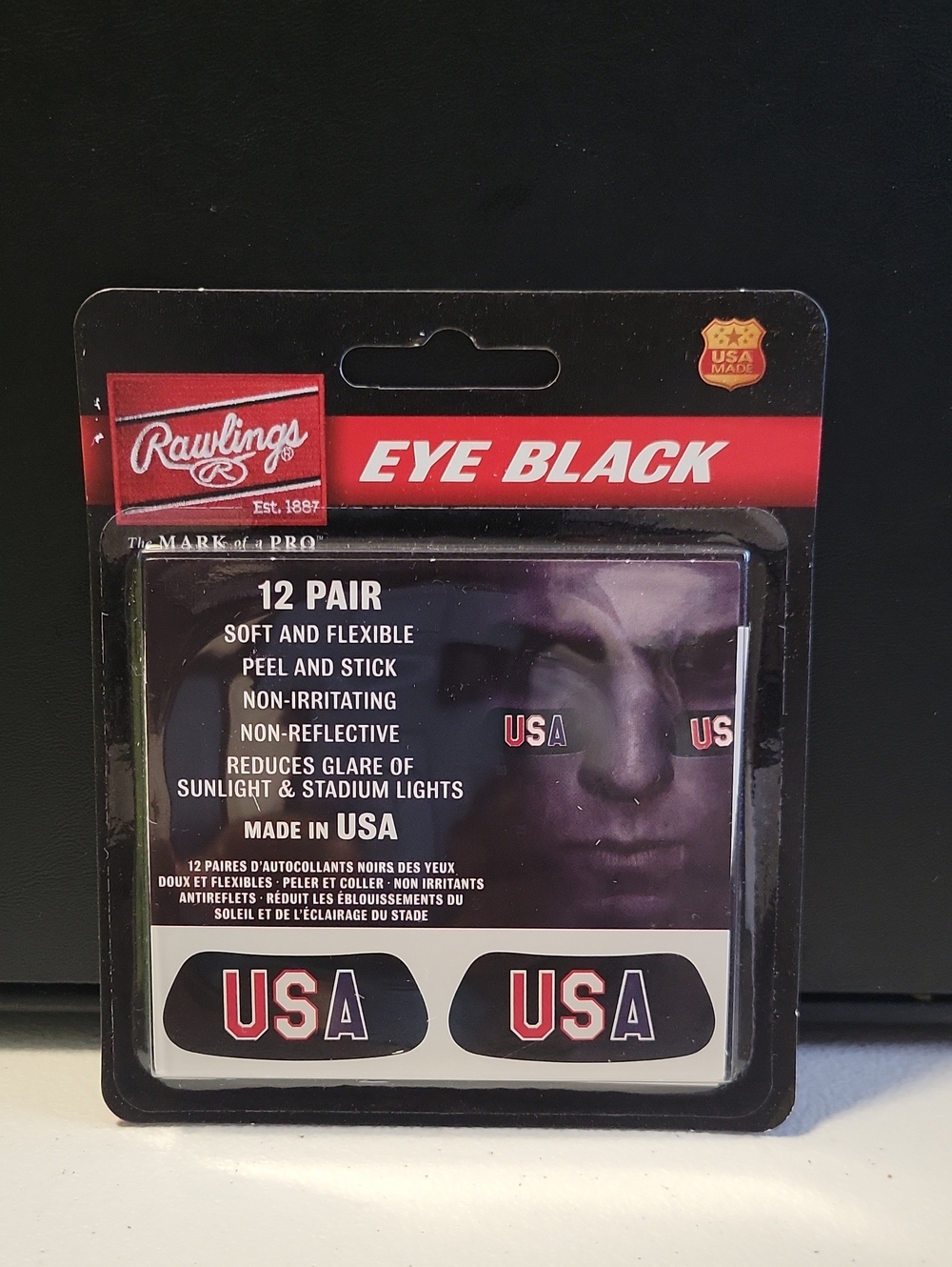 Rawlings Eye Black Strips - Black with USA Design (12 Pair)